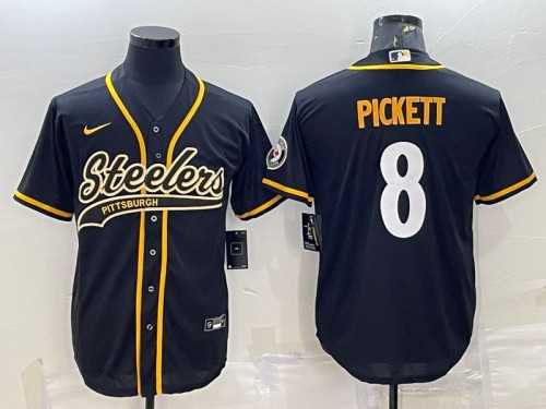 Mens Pittsburgh Steelers #8 Kenny Pickett Black With Patch Cool Base Stitched Baseball Jersey->pittsburgh steelers->NFL Jersey